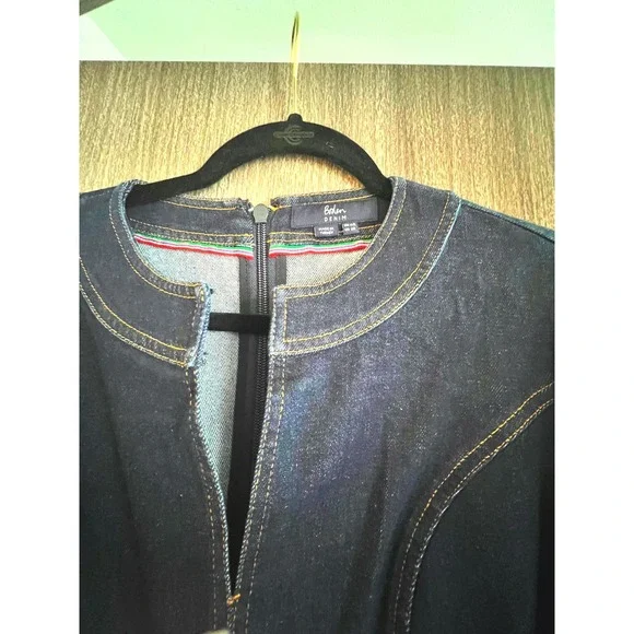 Boden Denim Dress Gold Stitching Pockets Belted Midi Vibrant Blue Wash Cotton - Picture 3 of 10